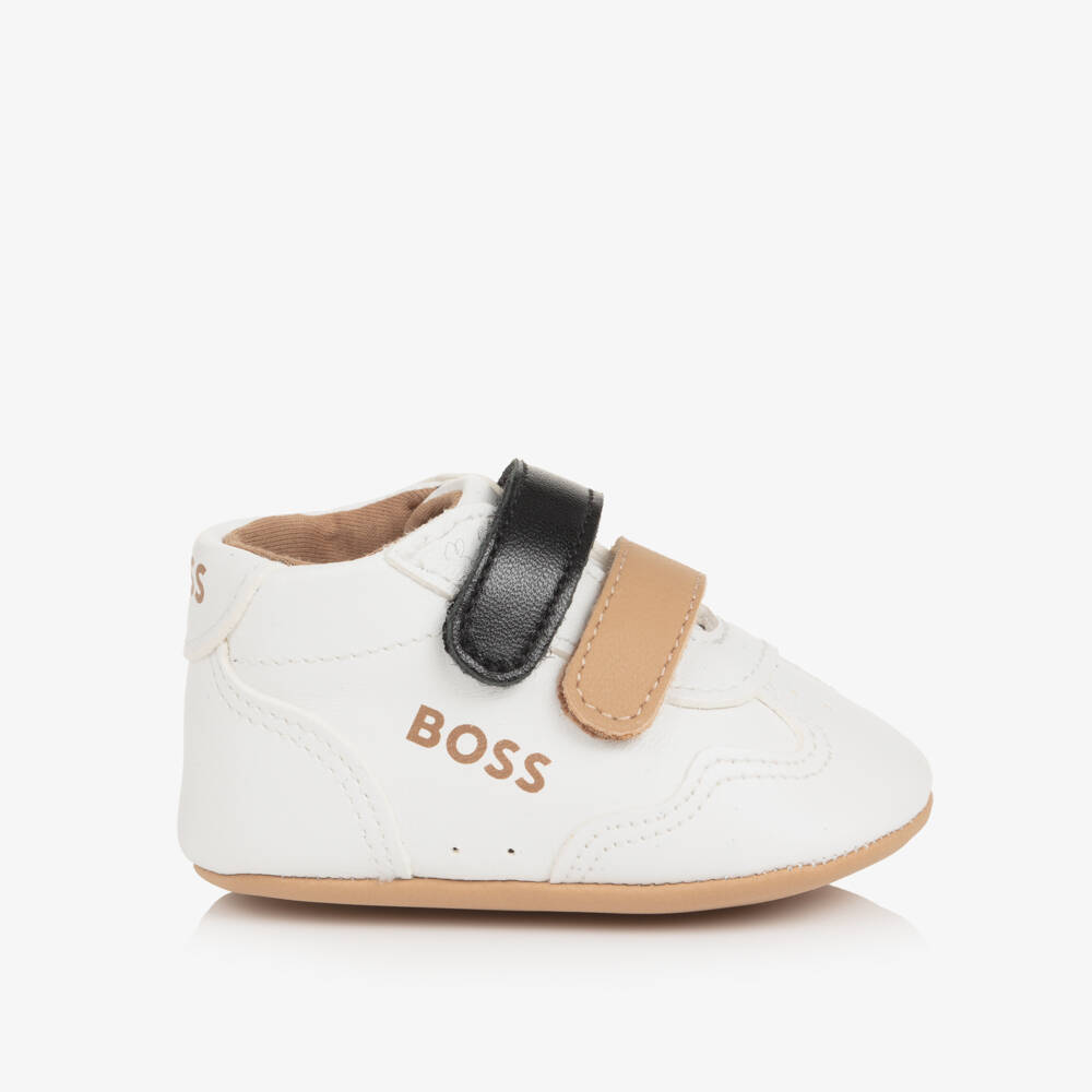 BOSS-Baby Boys White Leather Pre-Walker Trainers | Childrensalon