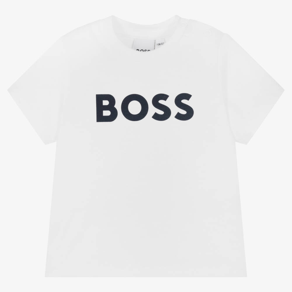 BOSS-Baby Boys White Logo Front Cotton T-Shirt | Childrensalon