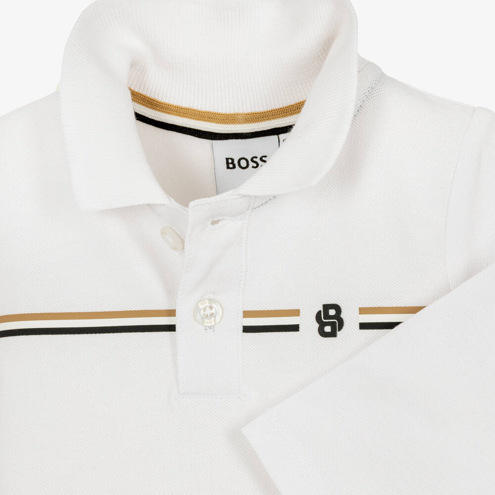 BOSS-Baby Boys White Long Sleeve Polo Shirt | Childrensalon