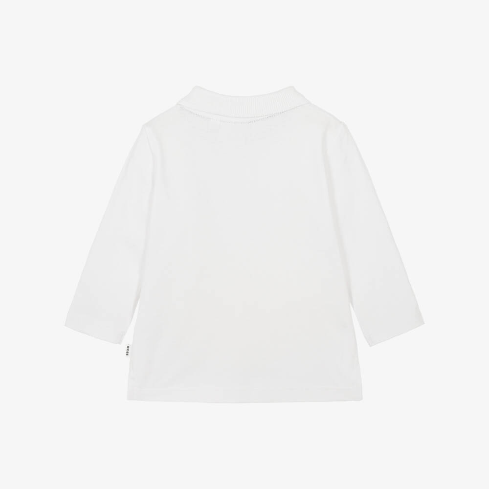 BOSS-Baby Boys White Long Sleeve Polo Shirt | Childrensalon