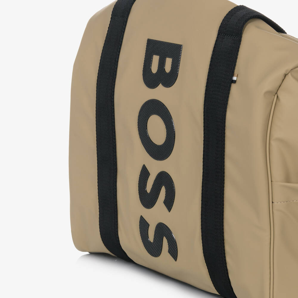 BOSS-Beige Changing Bag With Bold Black Logo (32cm) | Childrensalon