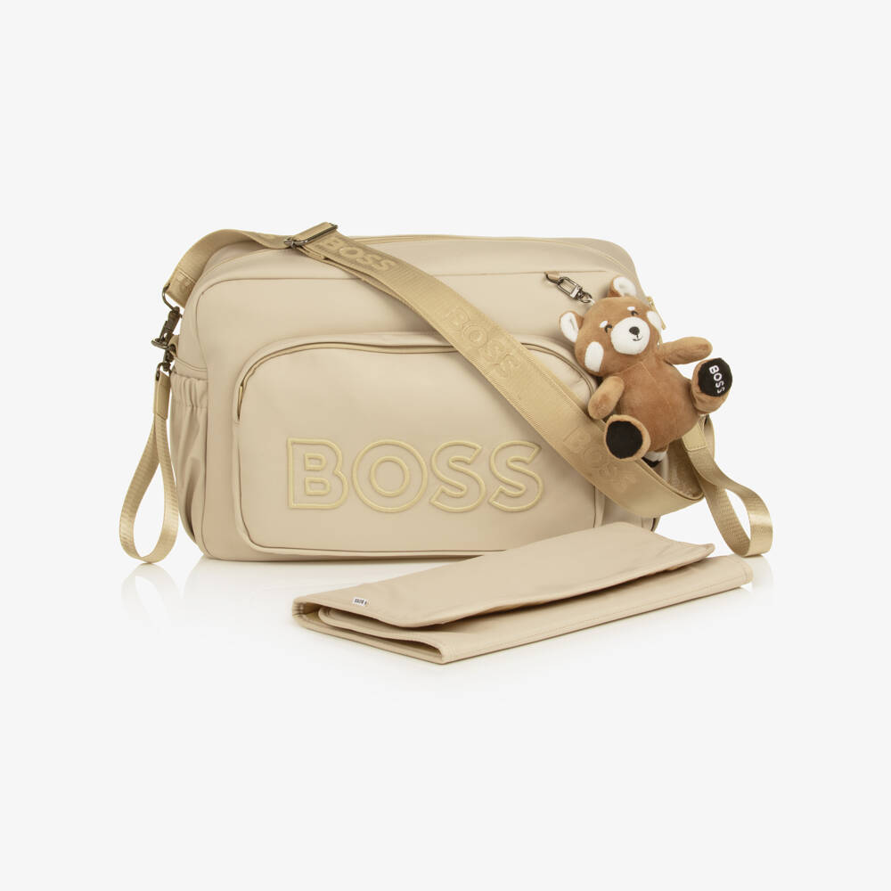 BOSS-Beige Changing Bag with Mat & Red Panda Charm (38cm) | Childrensalon