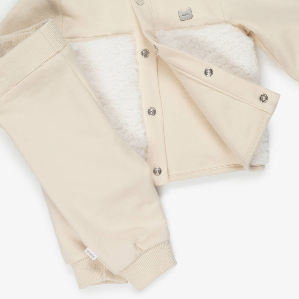 BOSS-Beige Jersey & Teddy Fleece Baby Tracksuit | Childrensalon