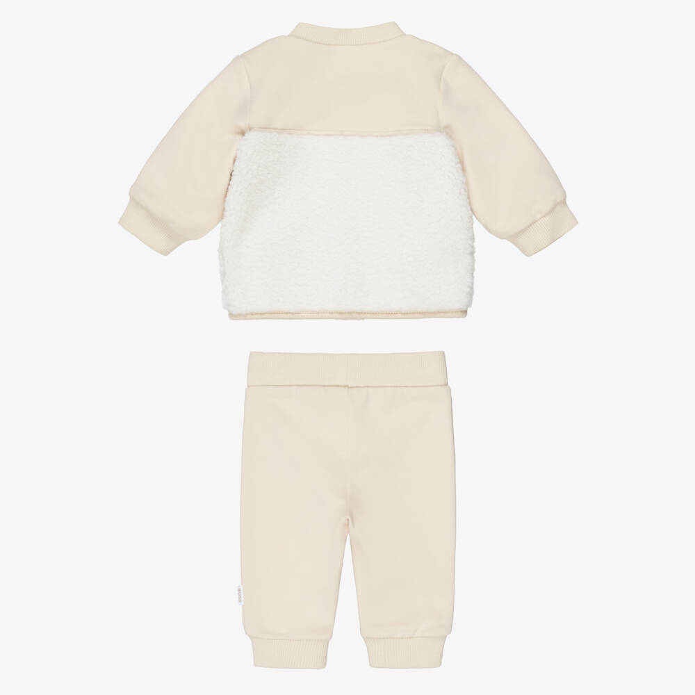 BOSS-Beige Jersey & Teddy Fleece Baby Tracksuit | Childrensalon