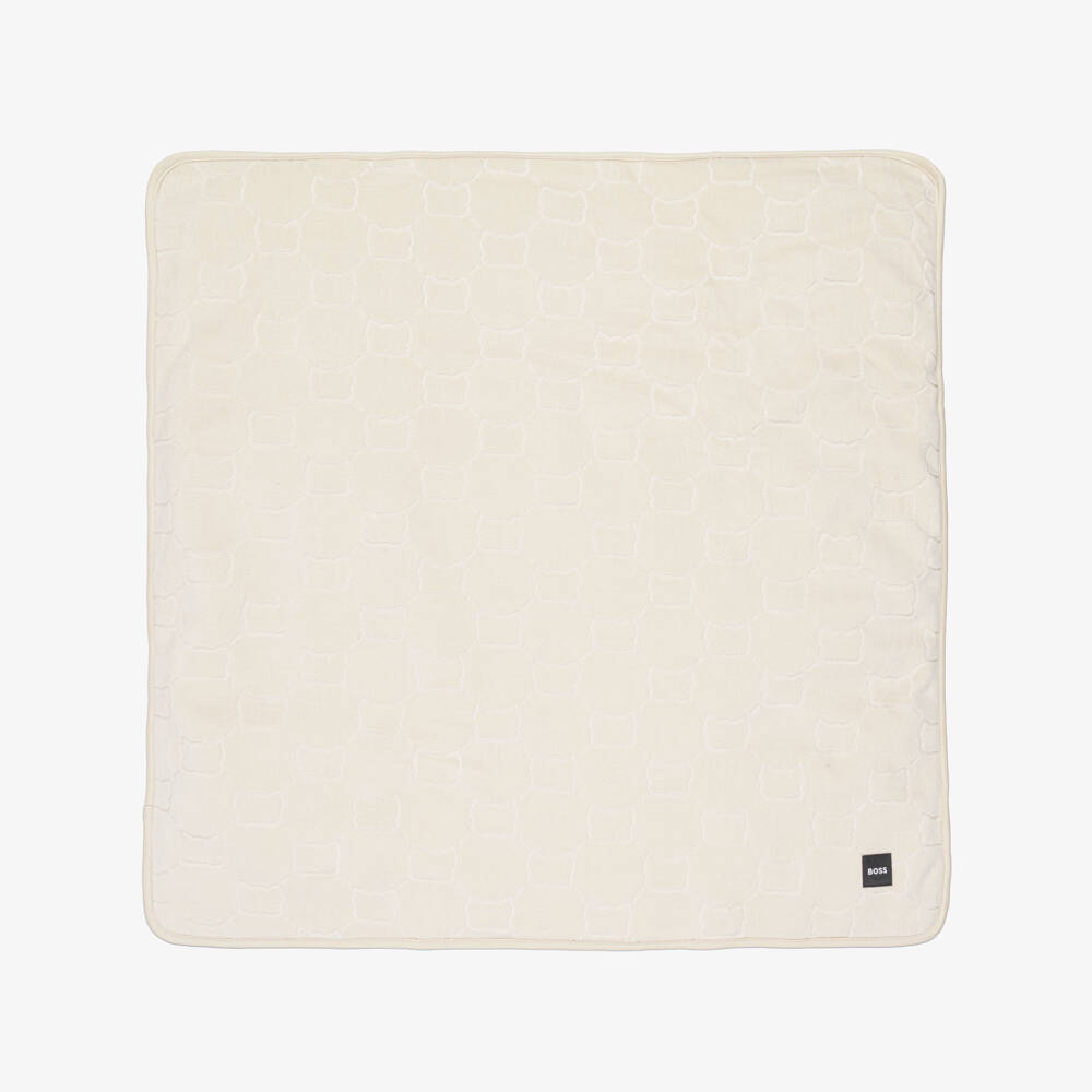 BOSS-Beige Velour Padded Baby Blanket (75cm) | Childrensalon