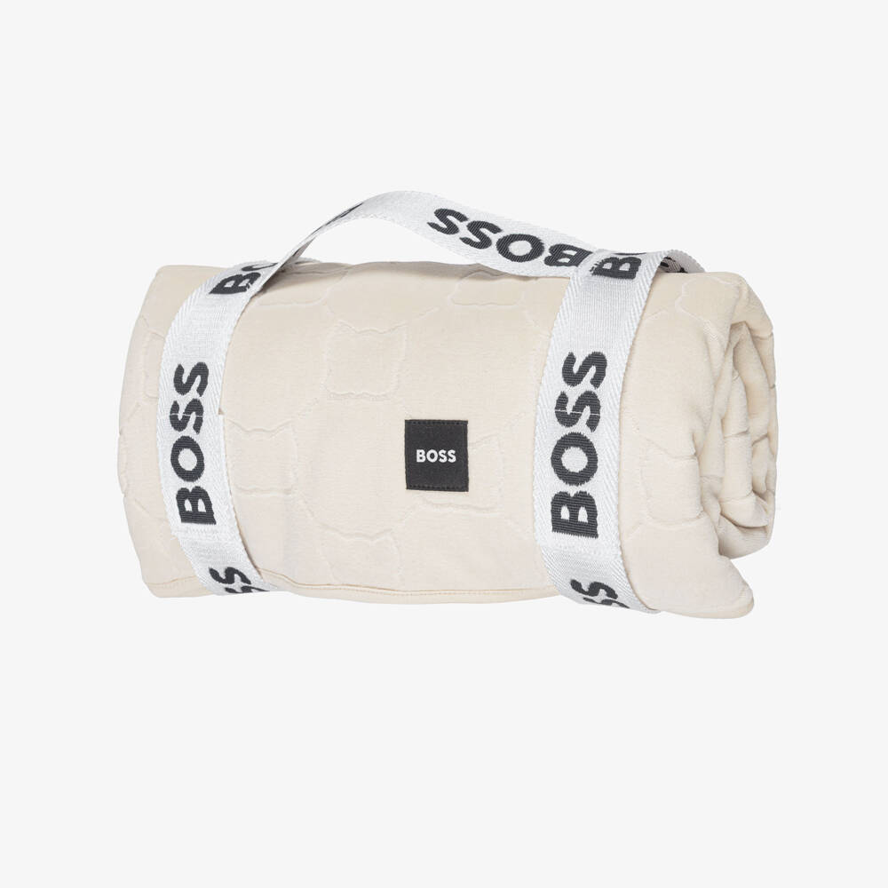 BOSS-Beige Velour Padded Baby Blanket (75cm) | Childrensalon