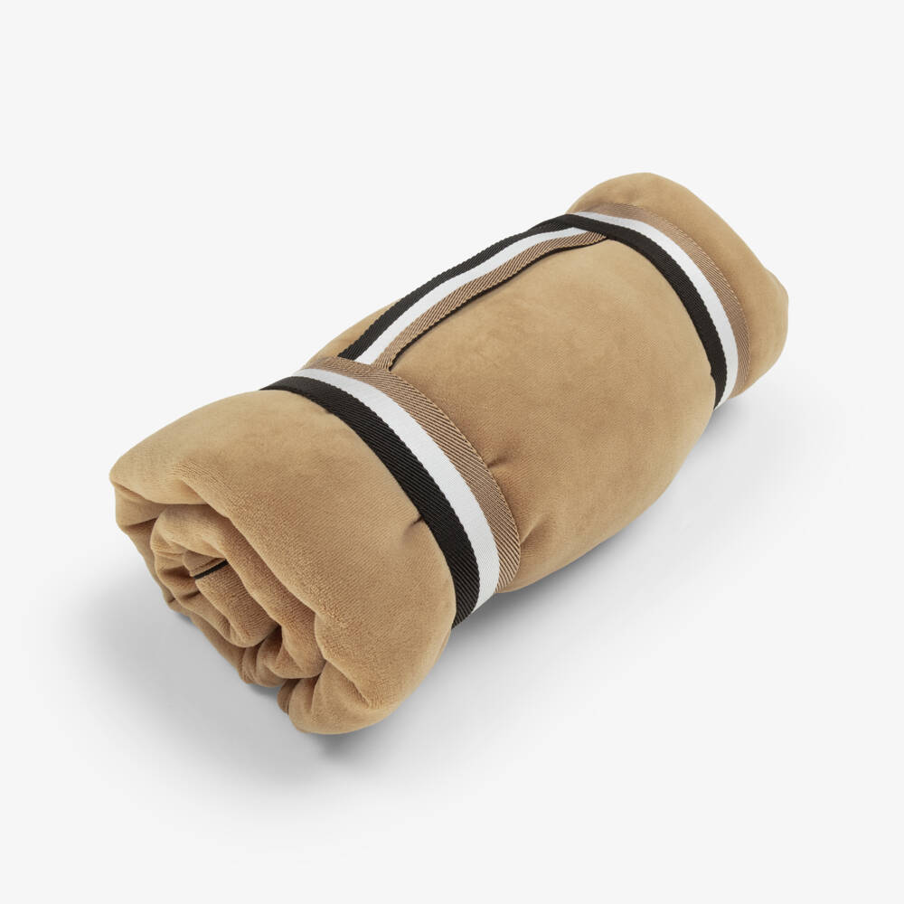BOSS-Beige Velour & White Jersey Padded Blanket (75cm) | Childrensalon