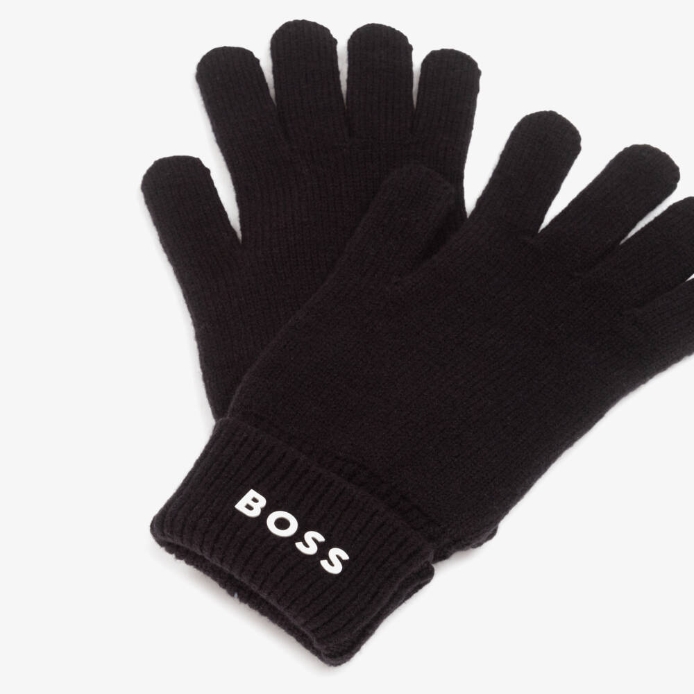 BOSS-Black Cotton Knit Gloves | Childrensalon