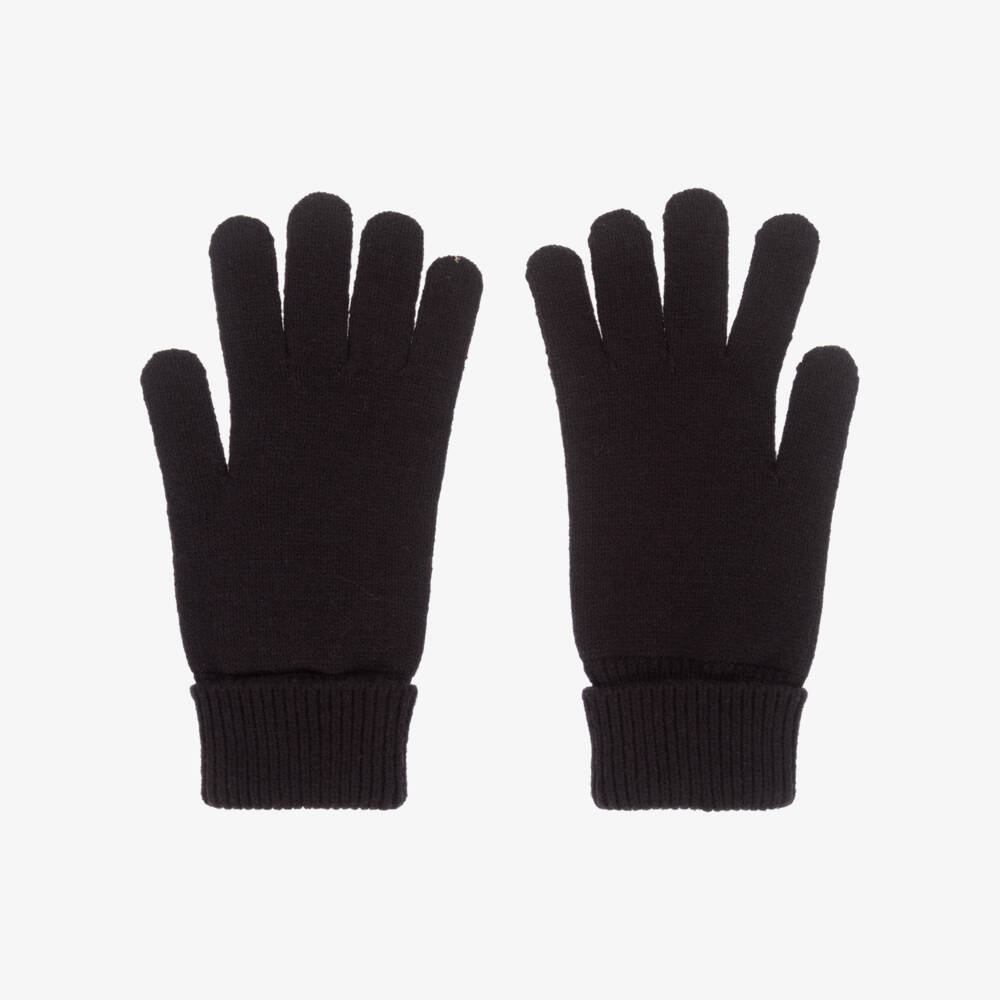 BOSS-Black Knitted Gloves with White Logo | Childrensalon