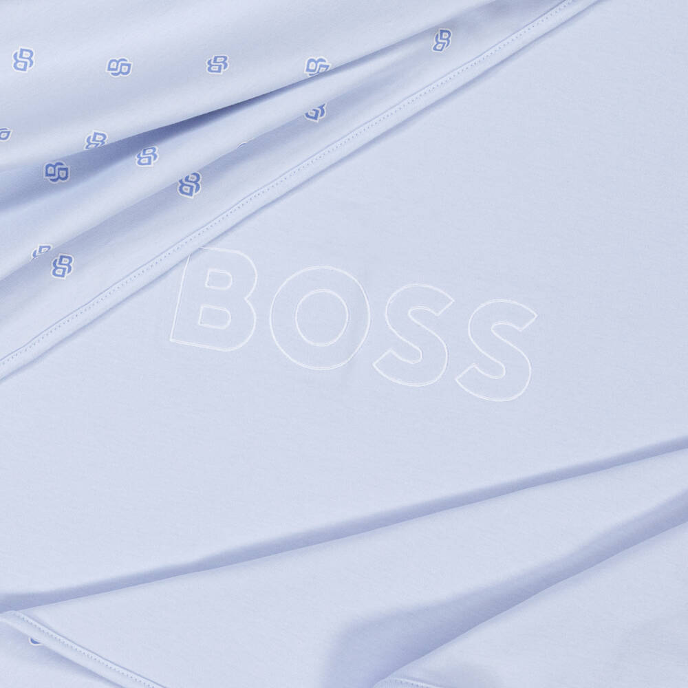 BOSS-Blue Cotton Jersey Blanket (74cm) | Childrensalon