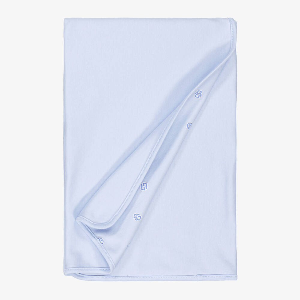 BOSS-Blue Cotton Jersey Blanket (74cm) | Childrensalon