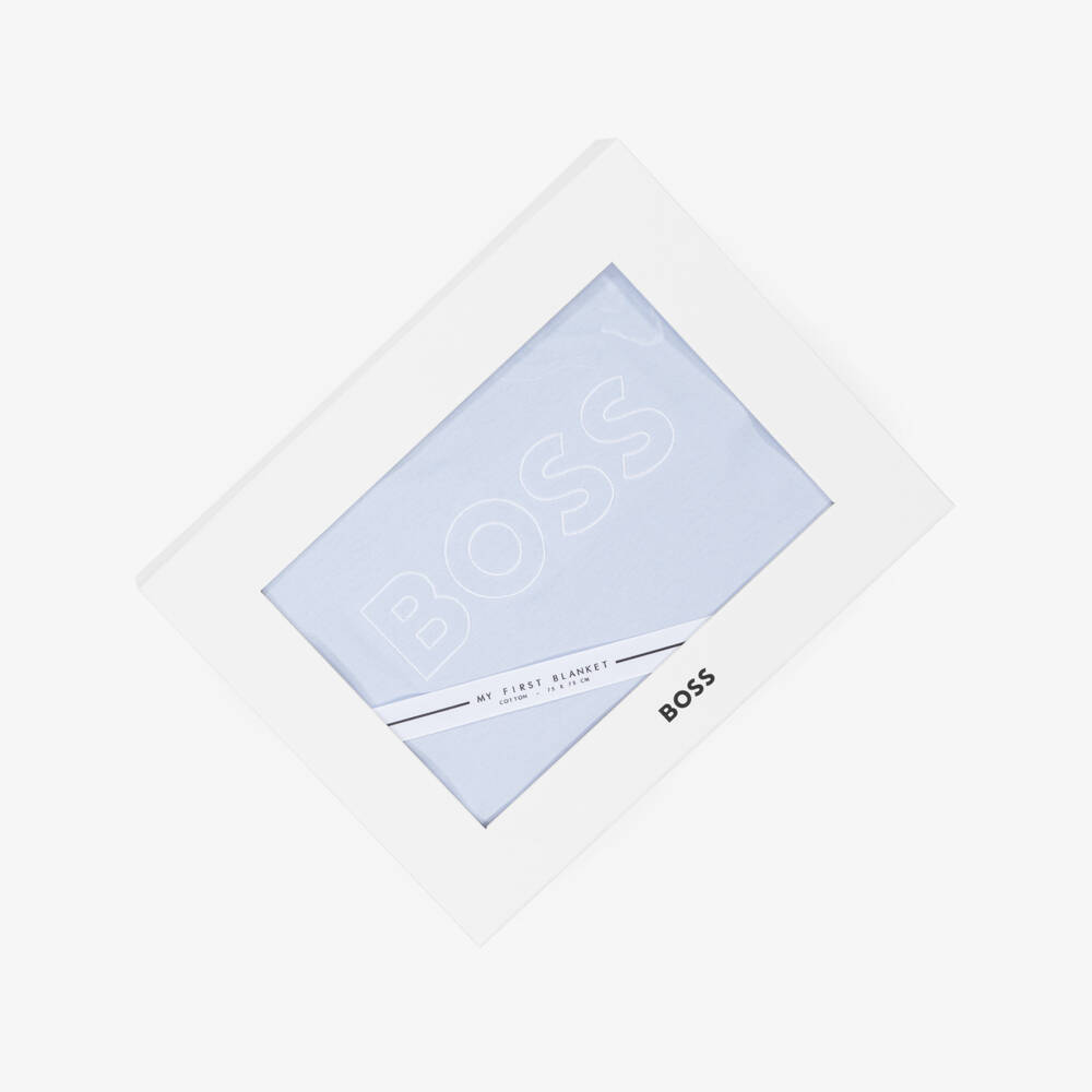 BOSS-Blue Cotton Jersey Blanket (74cm) | Childrensalon