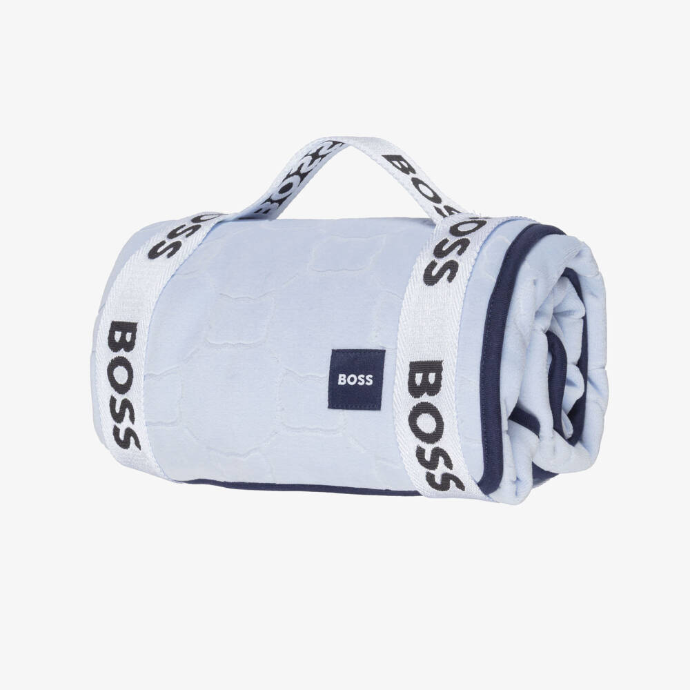 BOSS-Blue Velour Padded Baby Blanket (75cm) | Childrensalon