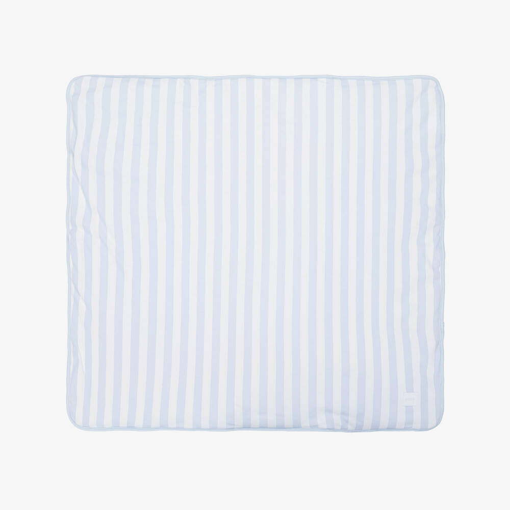 BOSS-Blue & White Striped Cotton Reversible Logo Blanket (75cm) | Childrensalon