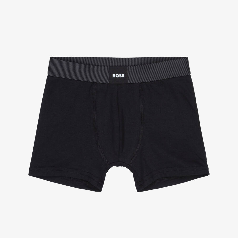 BOSS-Boys Beige & Black Cotton Boxer Shorts (2 Pack) | Childrensalon