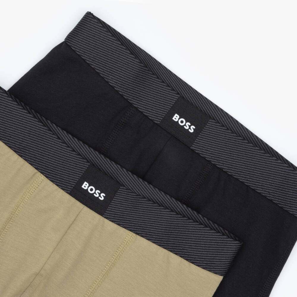 BOSS-Boys Beige & Black Cotton Boxer Shorts (2 Pack) | Childrensalon