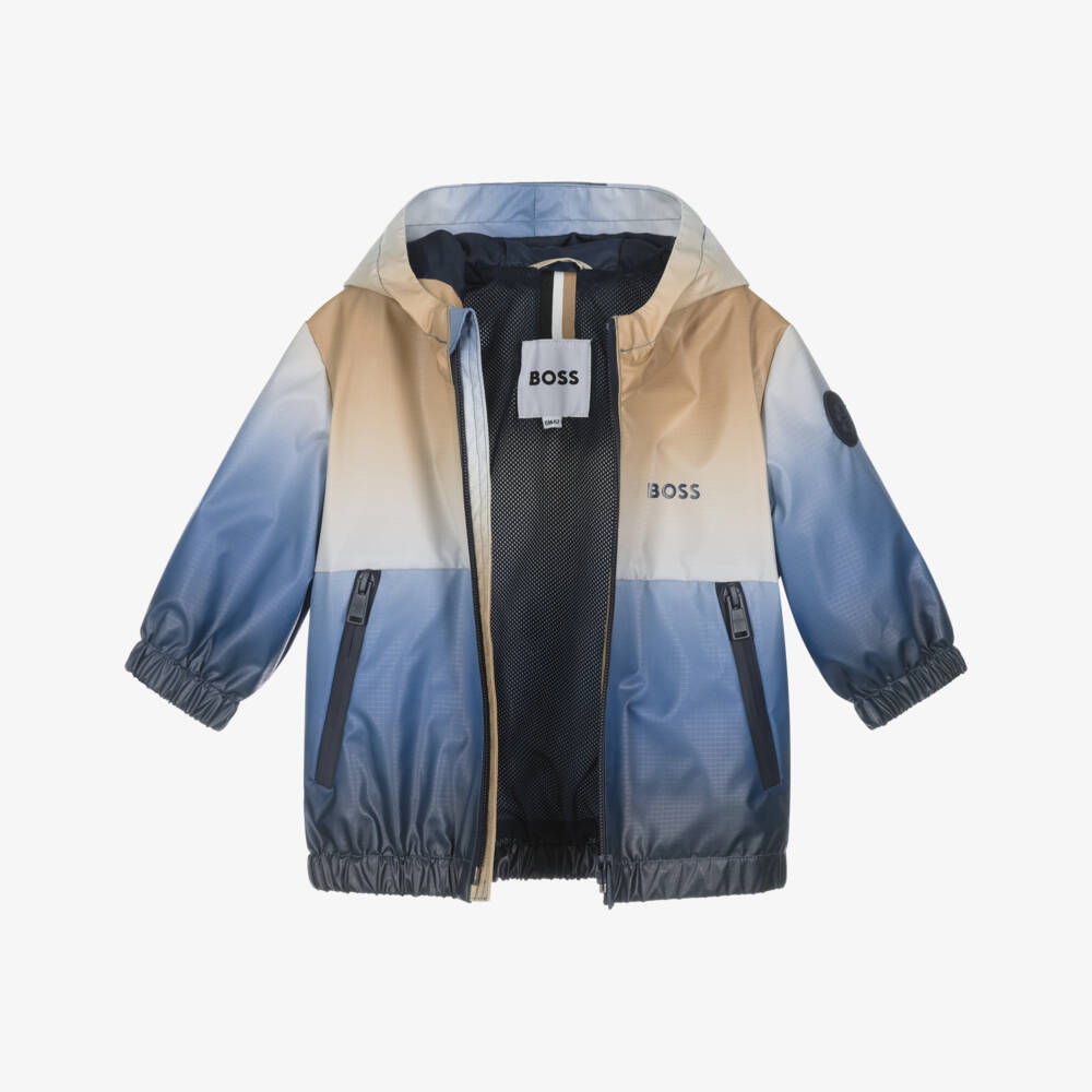 BOSS-Boys Beige & Blue Ombré Water Repellent Windbreaker Jacket | Childrensalon