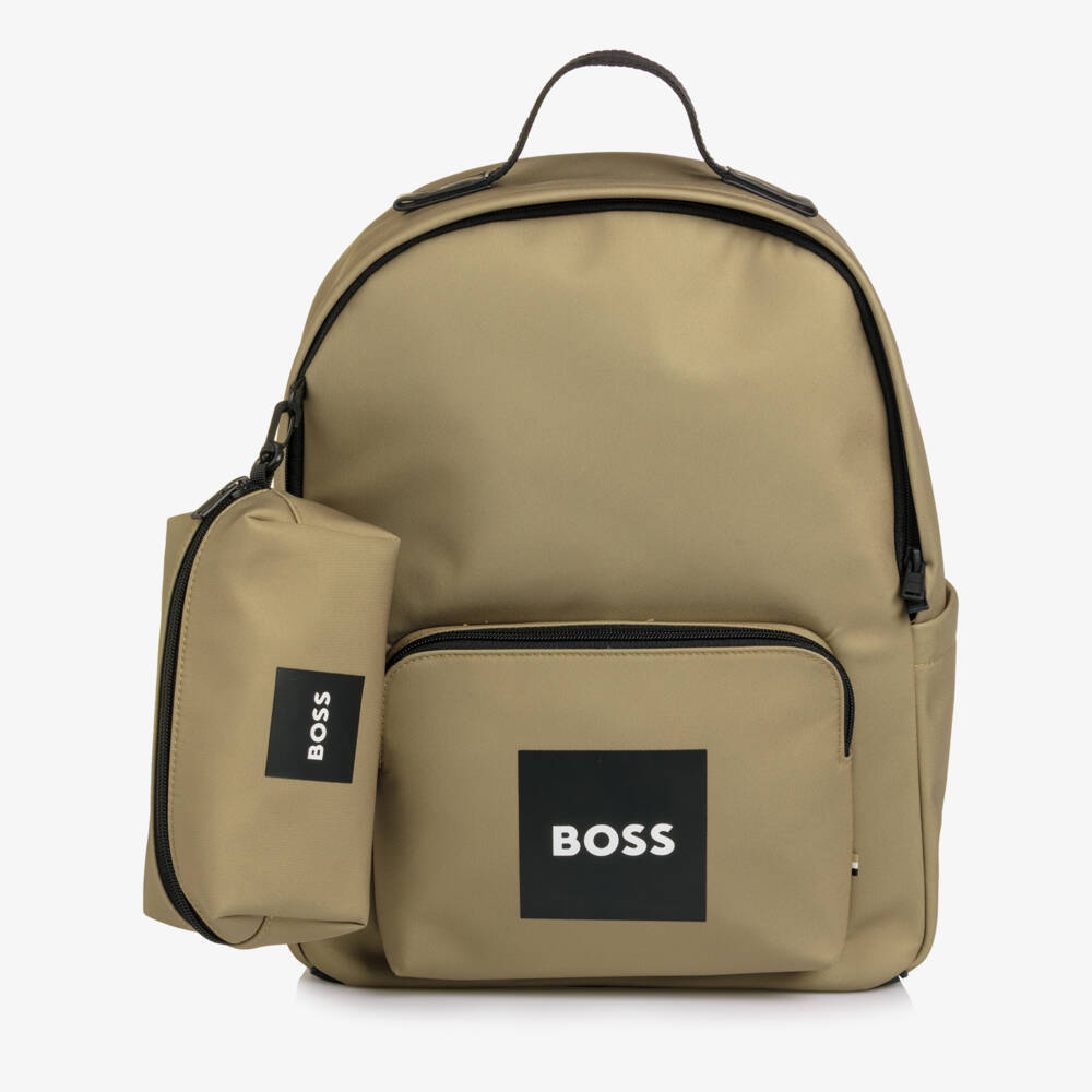 BOSS-Boys Beige Canvas Backpack & Pencil Case (38cm) | Childrensalon