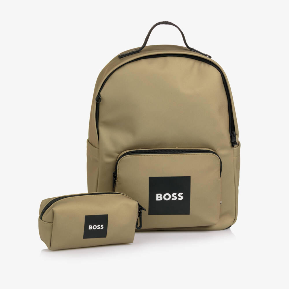 BOSS-Boys Beige Canvas Backpack & Pencil Case (38cm) | Childrensalon