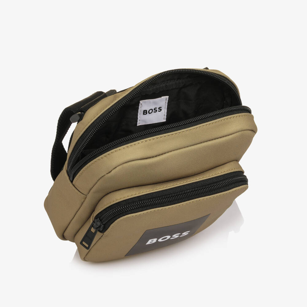 BOSS-Boys Beige Canvas Messenger Bag (18cm) | Childrensalon