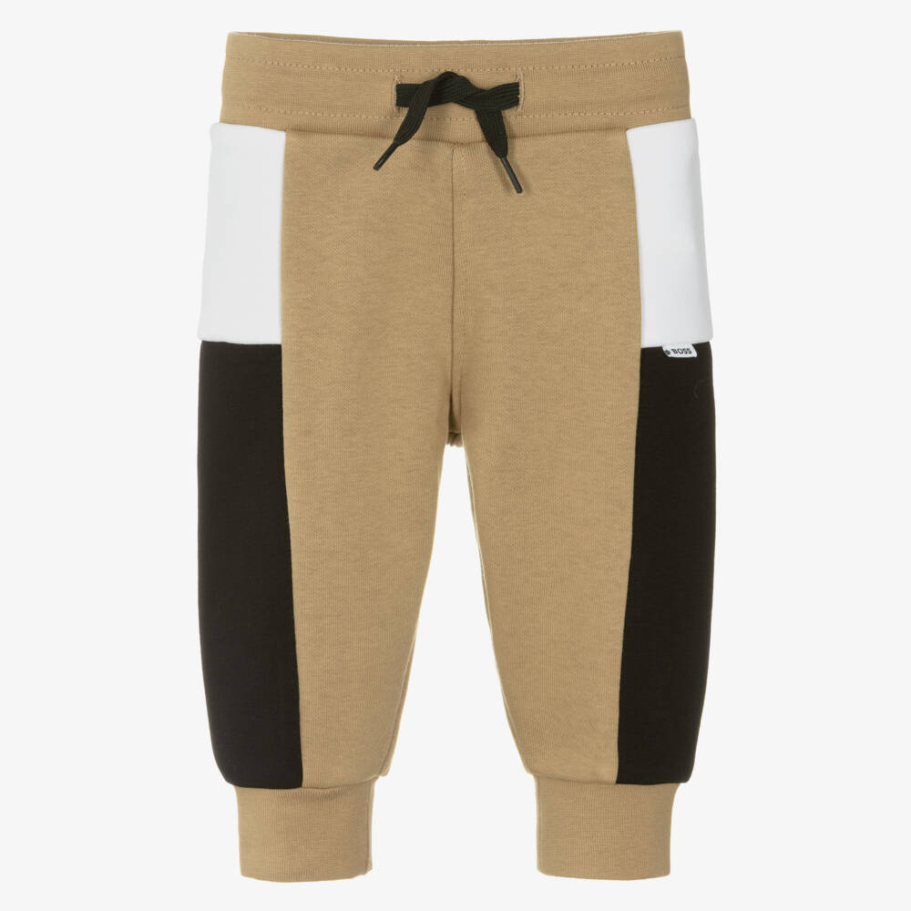BOSS-Boys Beige Cotton Colourblock Cuffed Joggers | Childrensalon