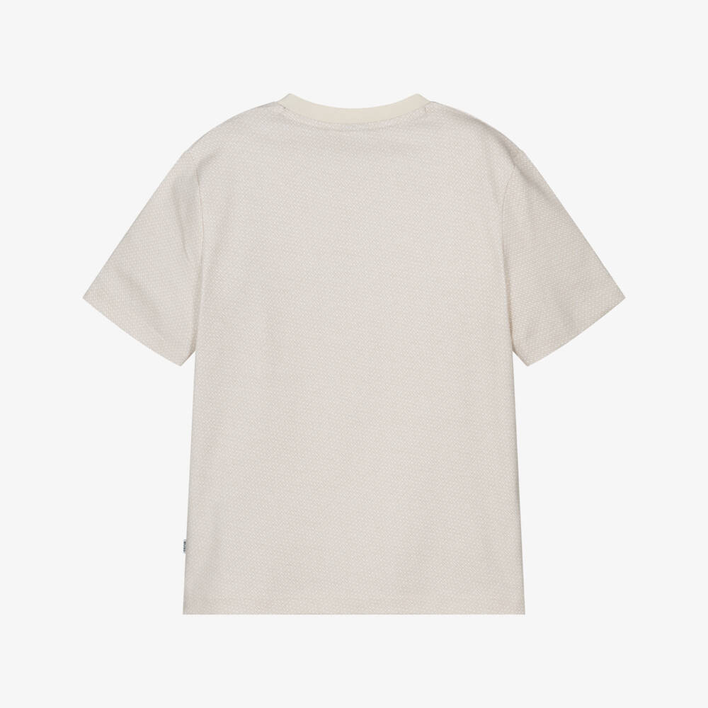 BOSS-Boys Beige Cotton Jersey Monogram Logo T-Shirt | Childrensalon