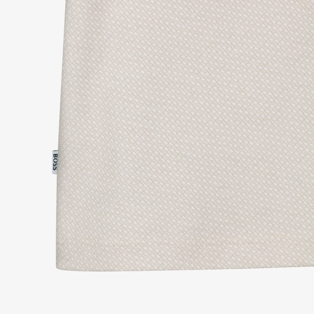 BOSS-Boys Beige Cotton Jersey Monogram Logo T-Shirt | Childrensalon