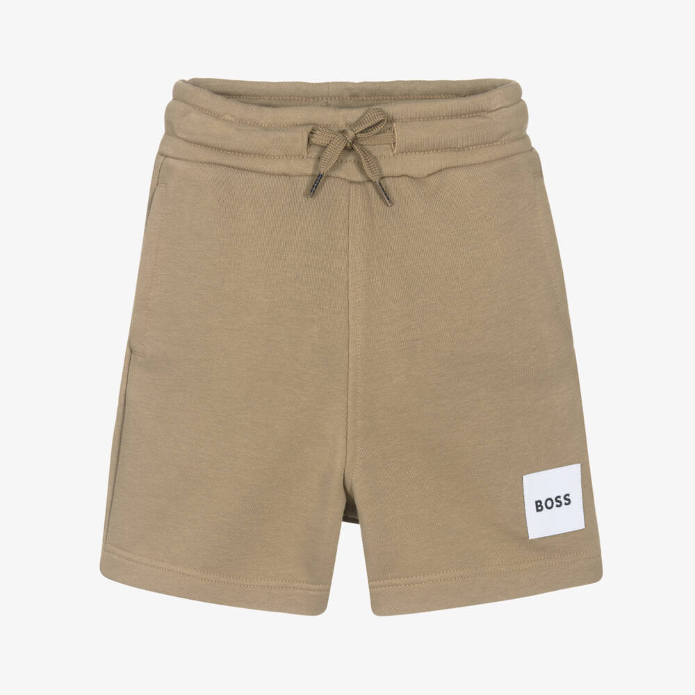 BOSS-Шорты бежевые из хлопкового трикотажа с логотипом для мальчиков | Childrensalon