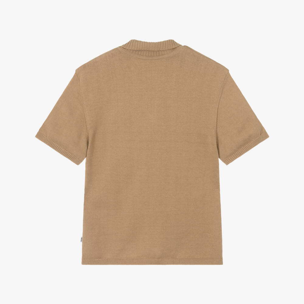 BOSS-Boys Beige Cotton Knit Double B Polo Shirt | Childrensalon