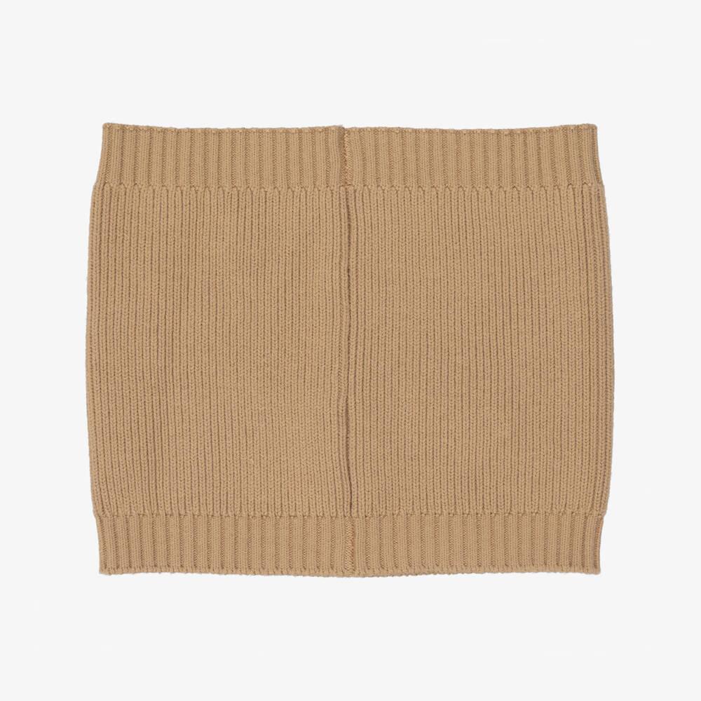 BOSS-Boys Beige Cotton Knit Snood with Logo Patch | Childrensalon