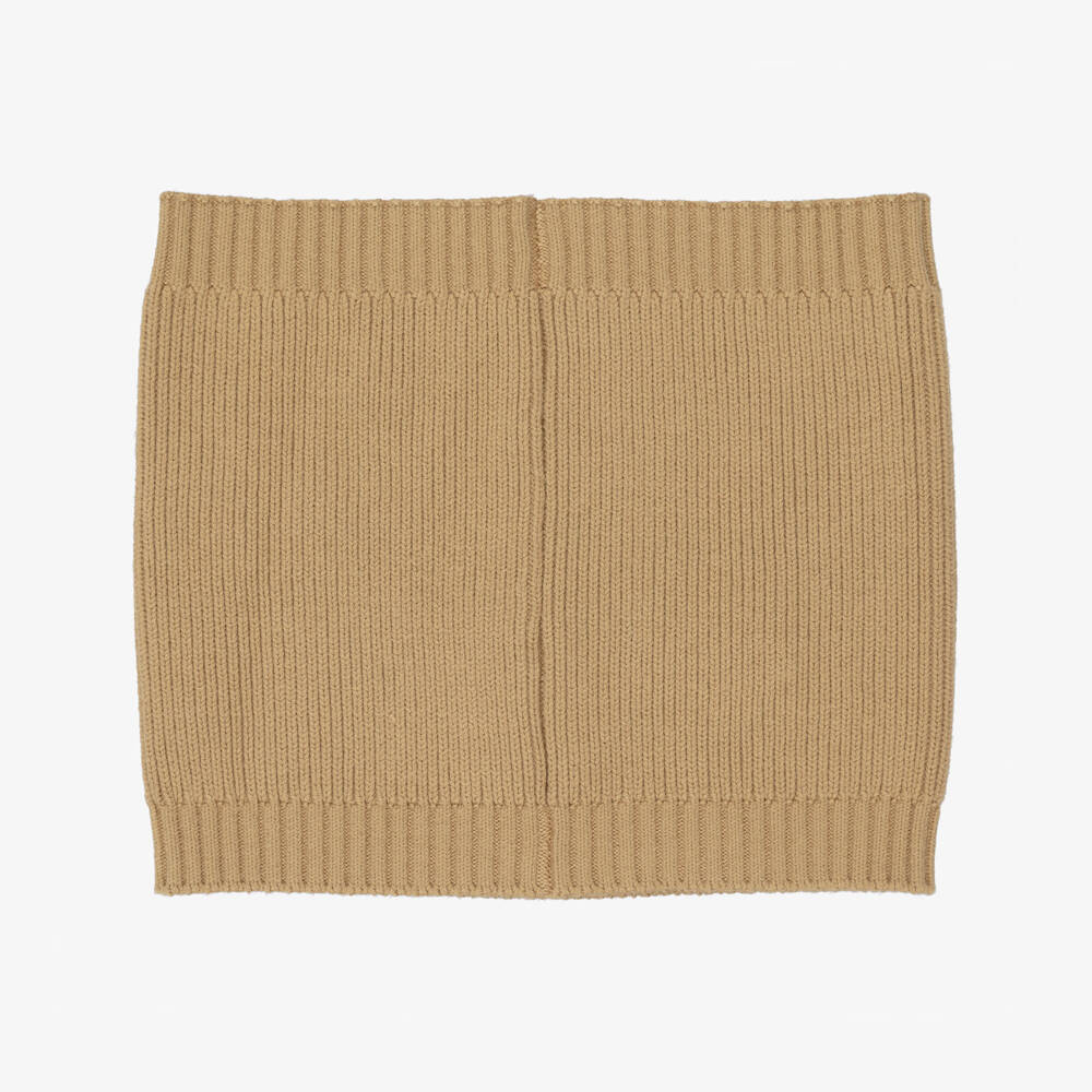 BOSS-Boys Beige Cotton Knit Snood with Logo Patch | Childrensalon