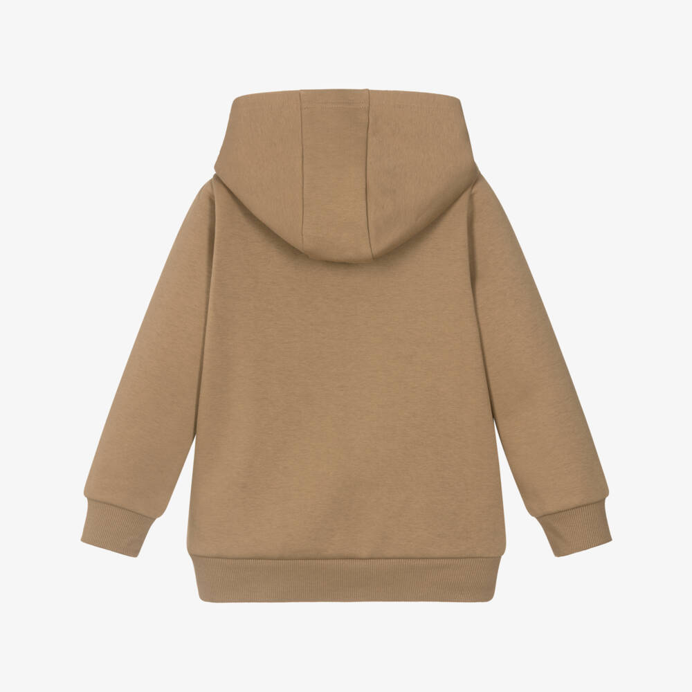 BOSS-هودي قطن بطبعة شعار لون بيج للأولاد | Childrensalon