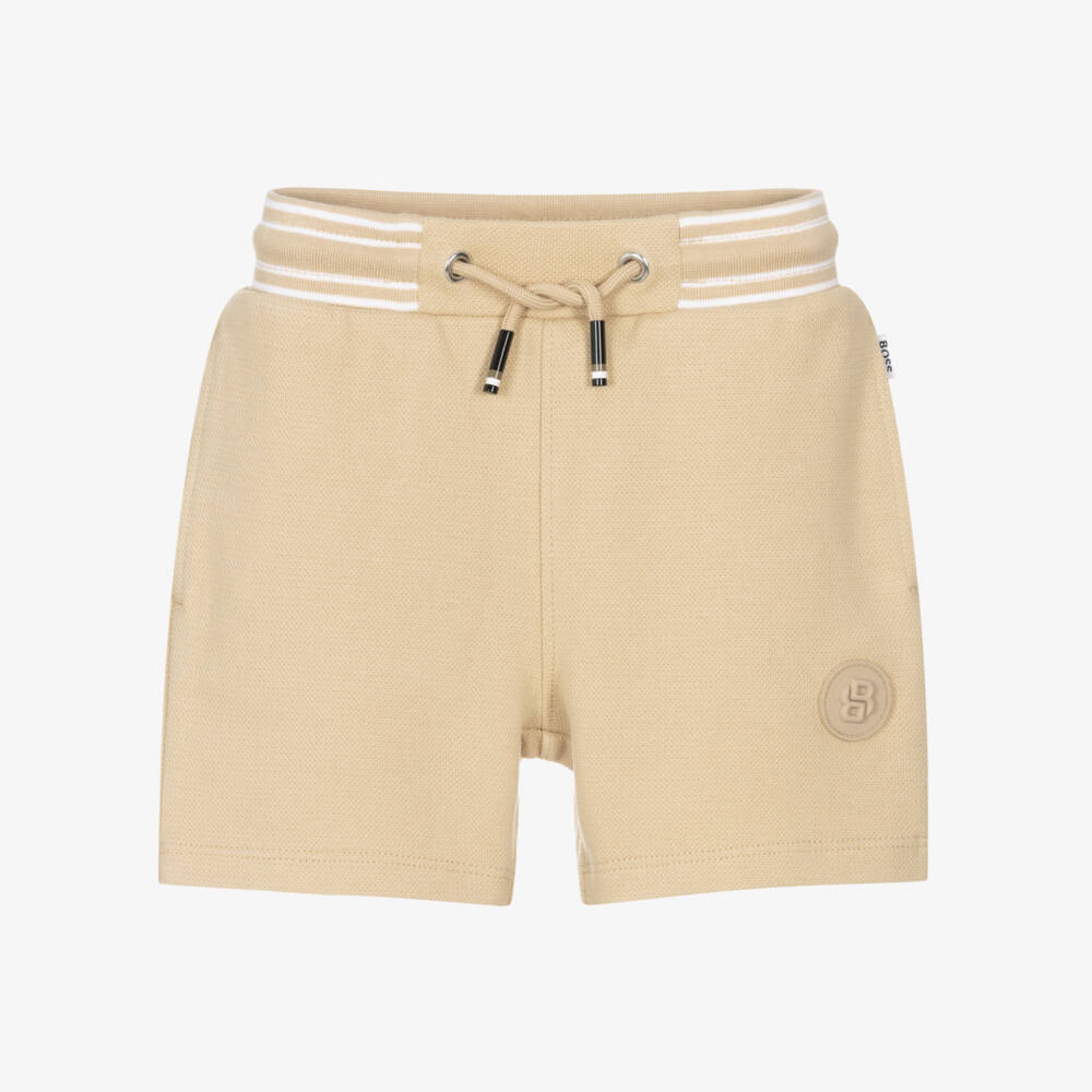 BOSS-Boys Beige Cotton Piqué Shorts | Childrensalon