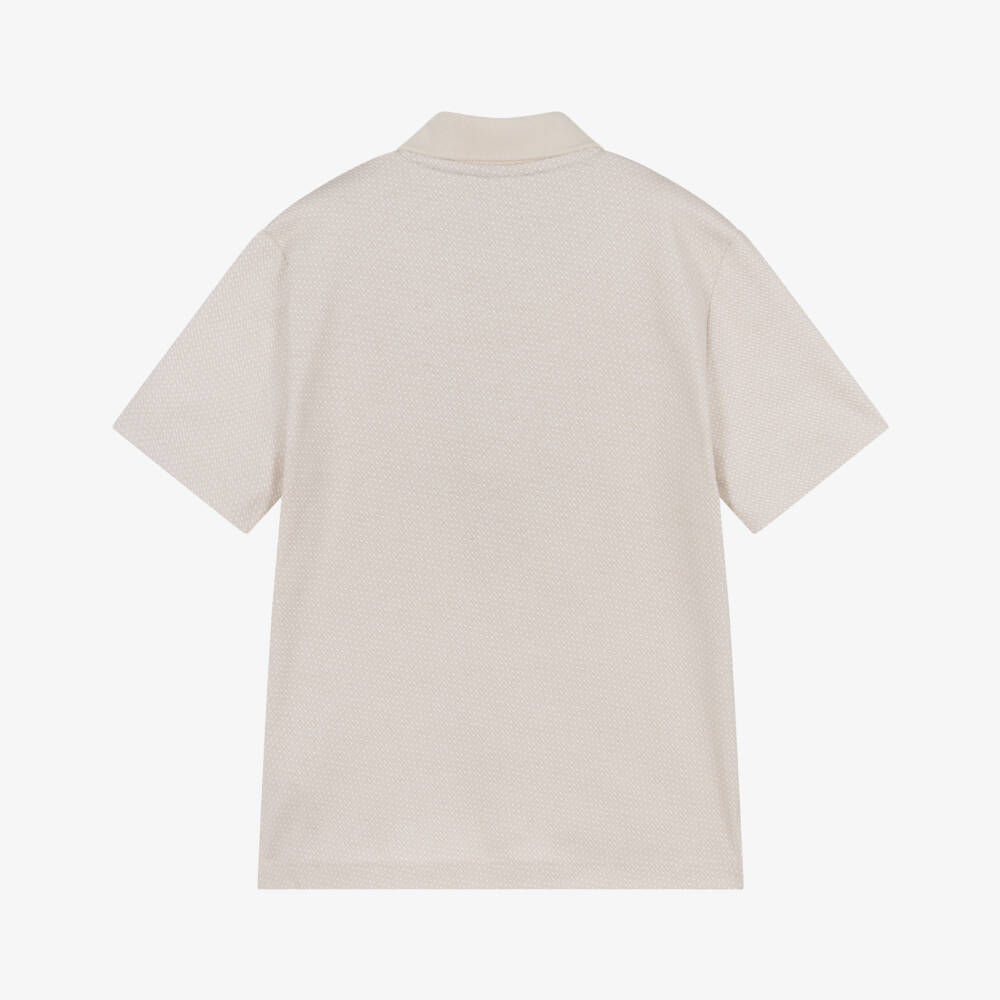 BOSS-Boys Beige Cotton Polo Shirt with Monogram Print | Childrensalon