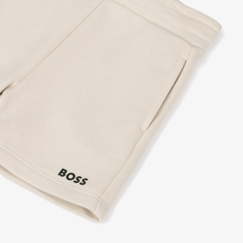BOSS-Boys Beige Cotton Shorts | Childrensalon
