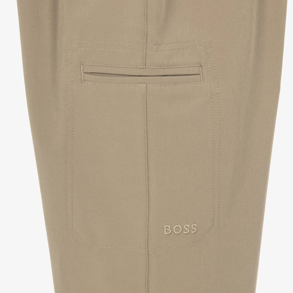 BOSS-Boys Beige Drawstring Joggers with Side Pocket | Childrensalon