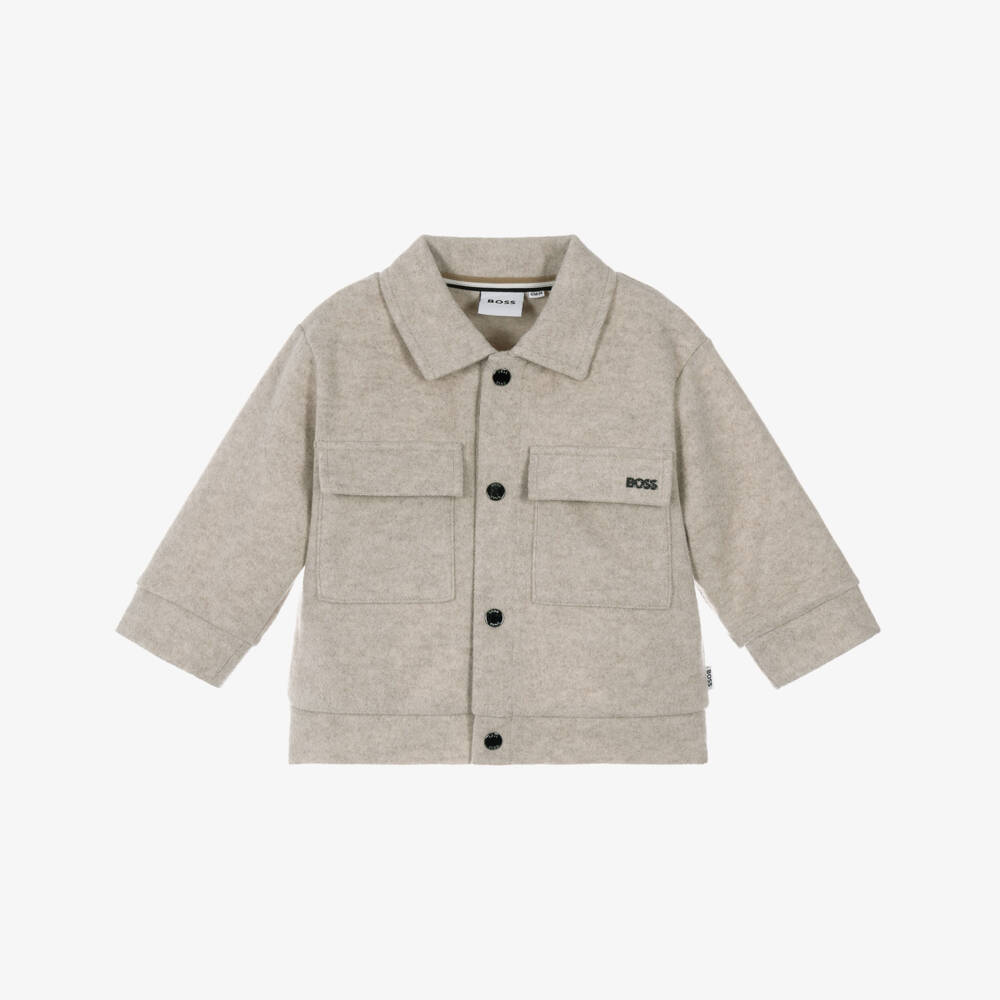 BOSS-Boys Beige Fleece Shacket | Childrensalon