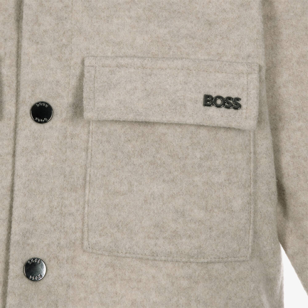 BOSS-Boys Beige Fleece Shacket | Childrensalon