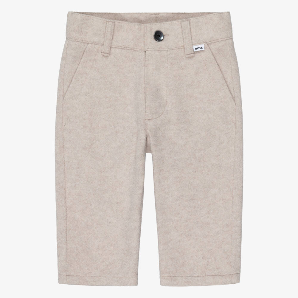 BOSS-Boys Beige Fleece Trousers | Childrensalon