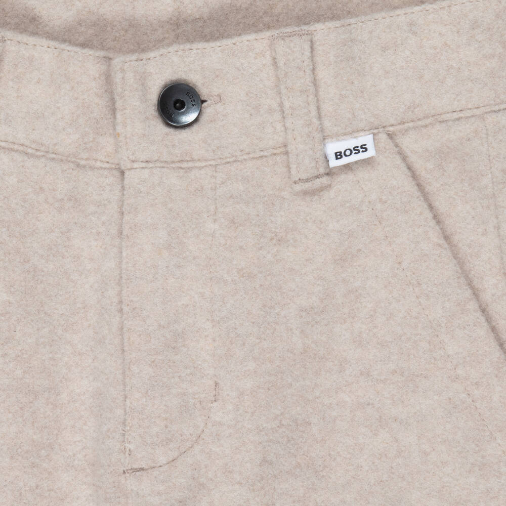 BOSS-Boys Beige Fleece Trousers | Childrensalon