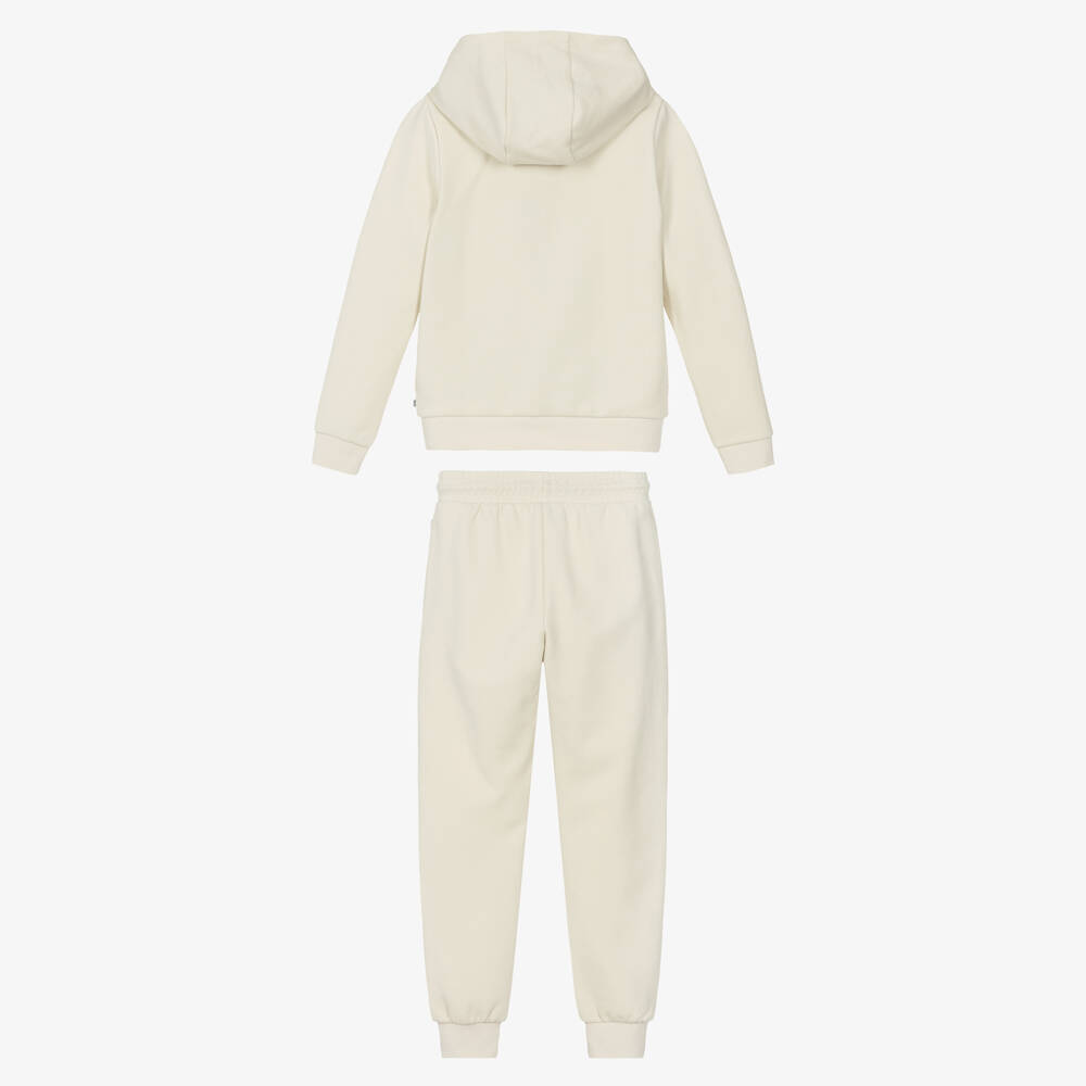 BOSS-Boys Beige Hooded Tracksuit with Signature Striped Trim | Childrensalon