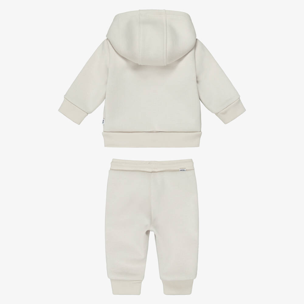 BOSS-Boys Beige Jersey Tracksuit with Plush Lining | Childrensalon
