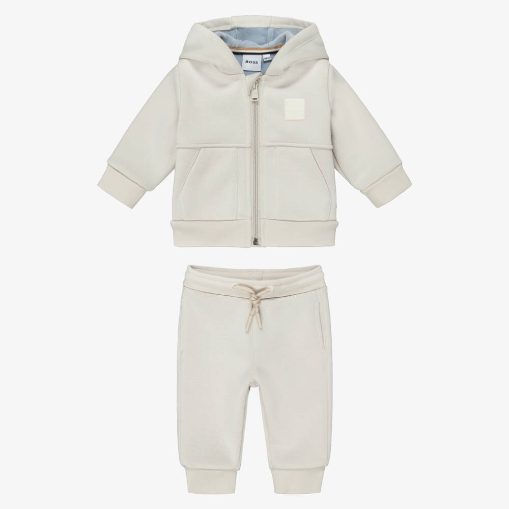 BOSS-Boys Beige Jersey Tracksuit with Plush Lining | Childrensalon