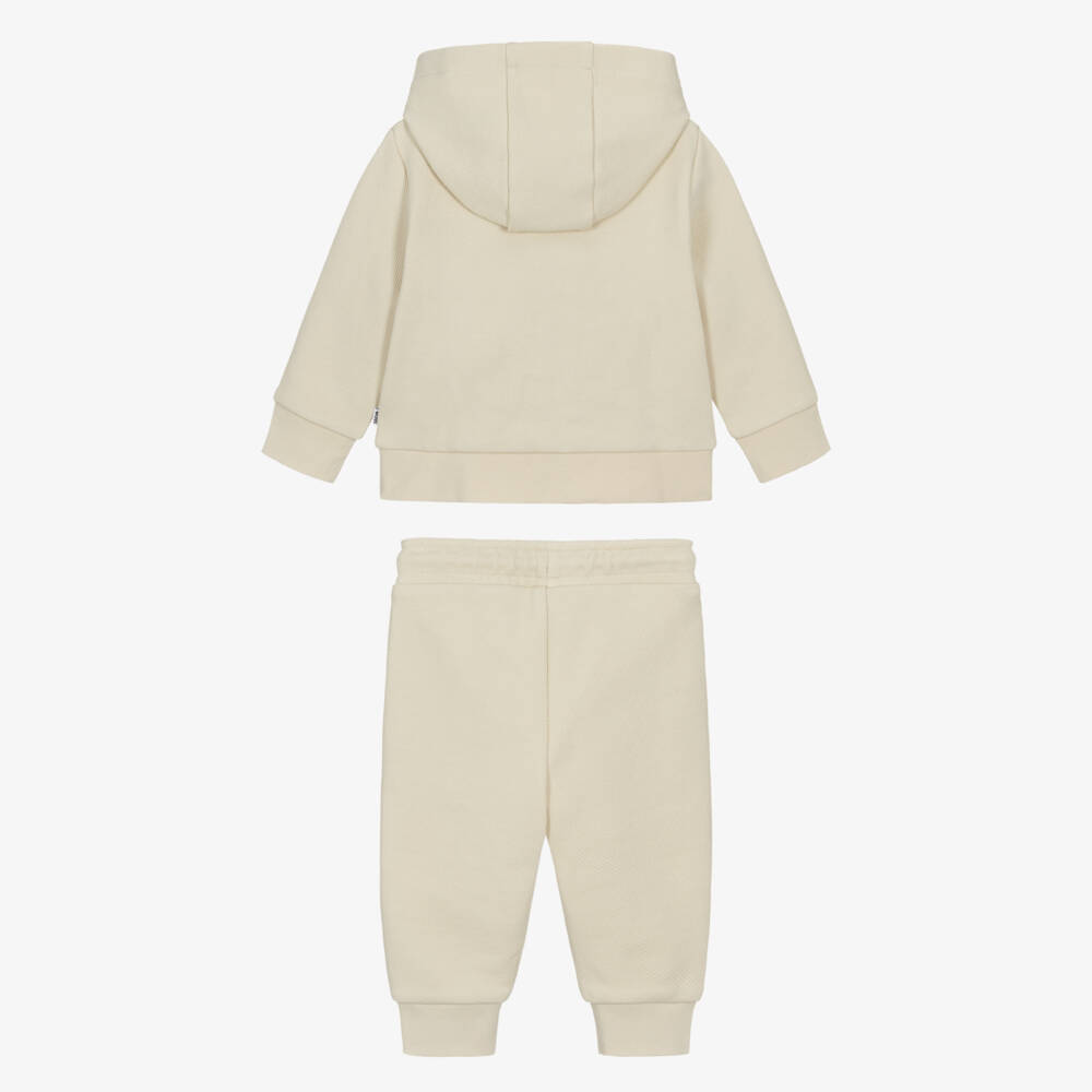 BOSS-Boys Beige Jersey Tracksuit with Tricolour Trims | Childrensalon