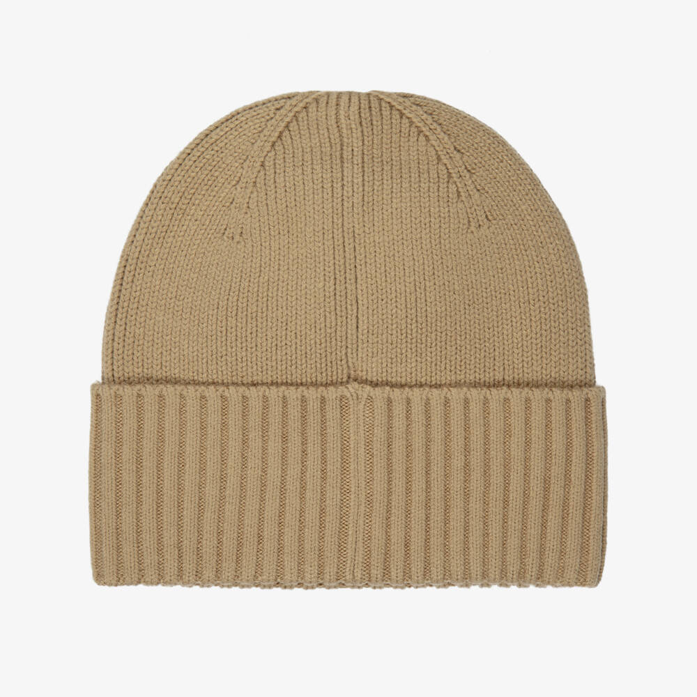 BOSS-Boys Beige Knitted Beanie Hat | Childrensalon