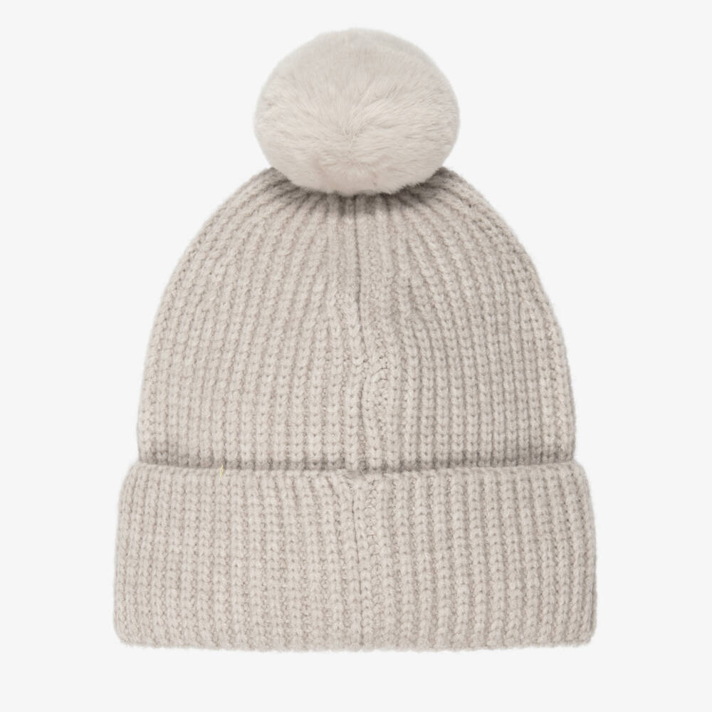 BOSS-Boys Beige Knitted Bobble Hat | Childrensalon