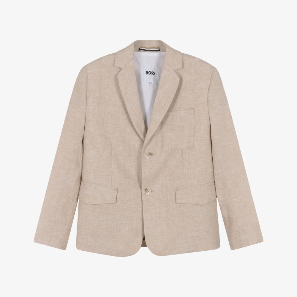 BOSS-Boys Beige Linen Blazer | Childrensalon