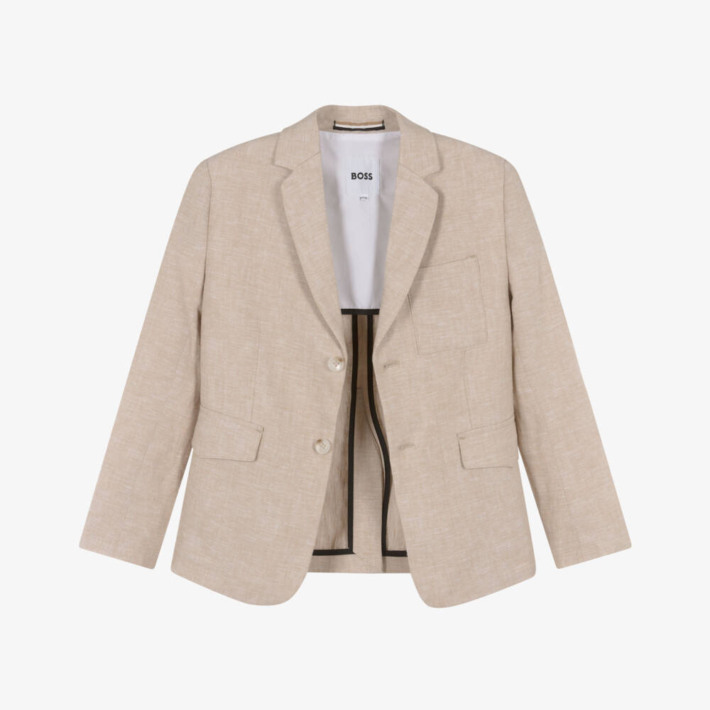 BOSS-Boys Beige Linen Blazer | Childrensalon
