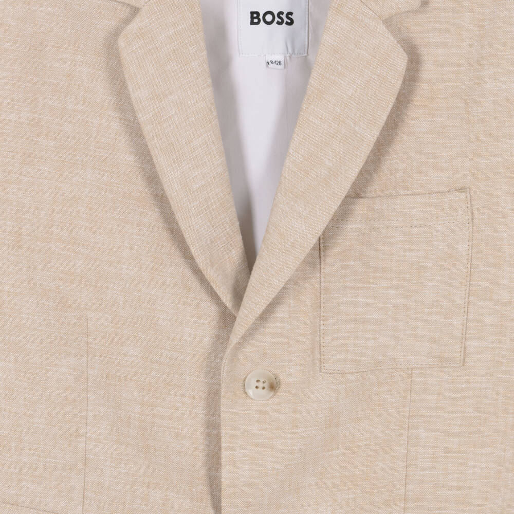 BOSS-Boys Beige Linen Blazer | Childrensalon