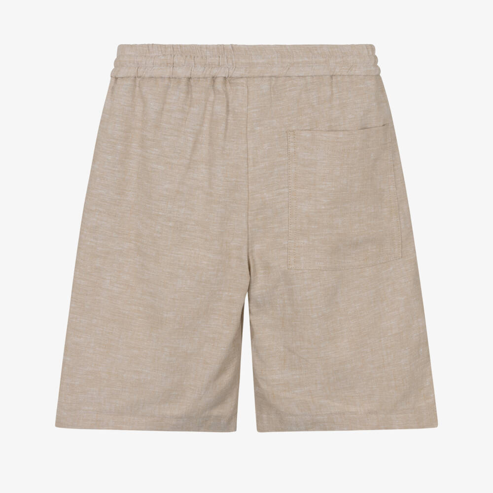 BOSS-Boys Beige Linen Mix Drawstring Shorts | Childrensalon